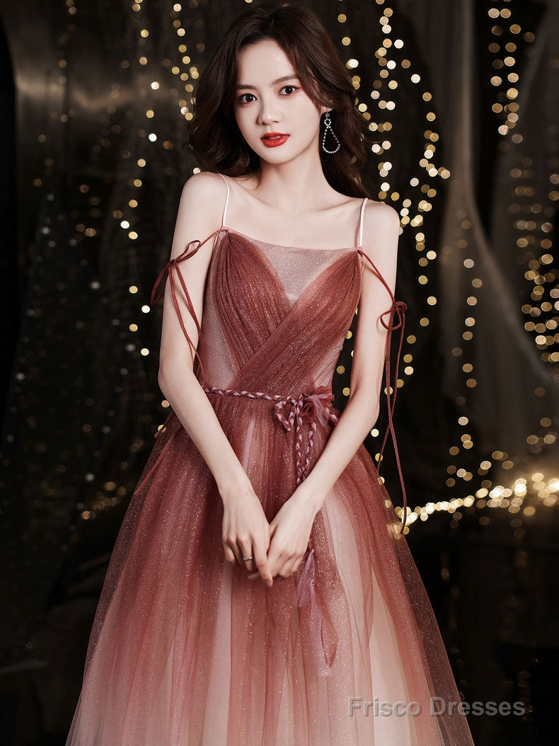 Simple Burgundy Tulle Long Prom Dress, Burgundy Formal Dress Secondary image