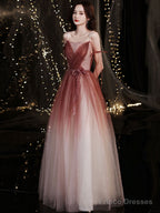 Simple Burgundy Tulle Long Prom Dress, Burgundy Formal Dress