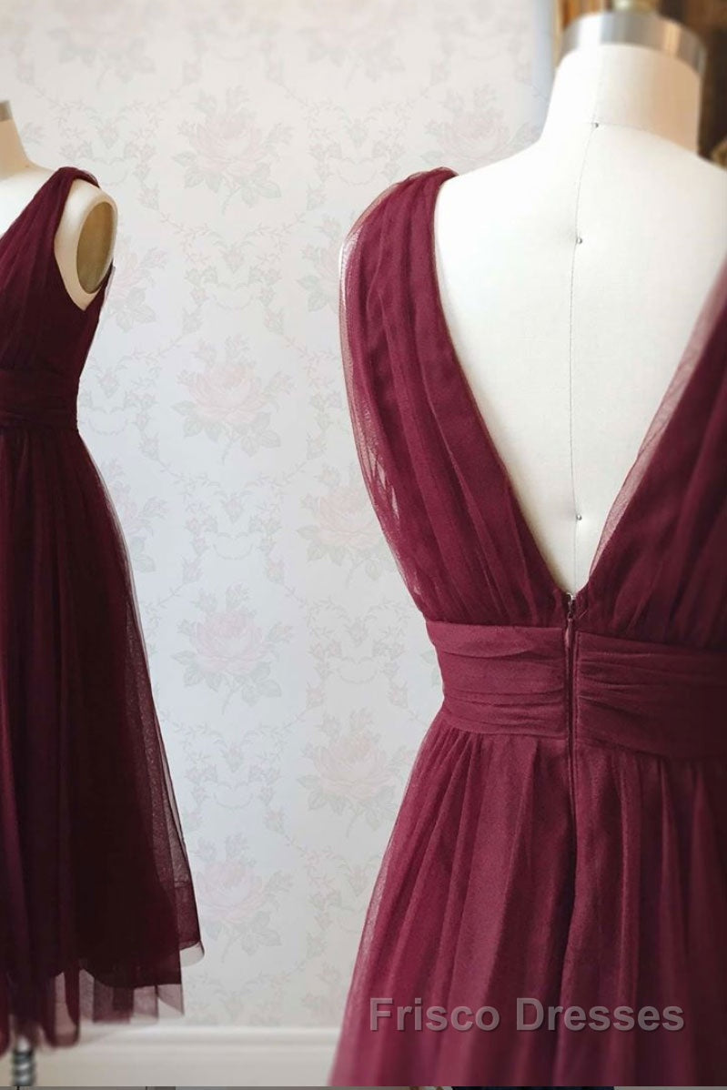Simple burgundy tulle Formal Prom Dresses tulle burgundy formal Dresses