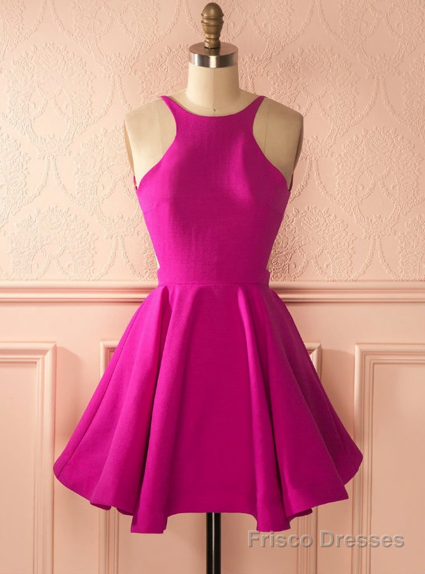 Simple Cheap Homecoming Dress Short Satin Dress Mini Party Dress With Open Back Main image