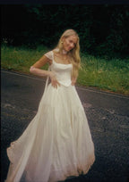 Simple Classic White A Line Strap Satin Tulle Long Prom Dress Wedding Dress