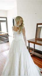 Simple Classic White A Line Strap Satin Tulle Long Prom Dress Wedding Dress