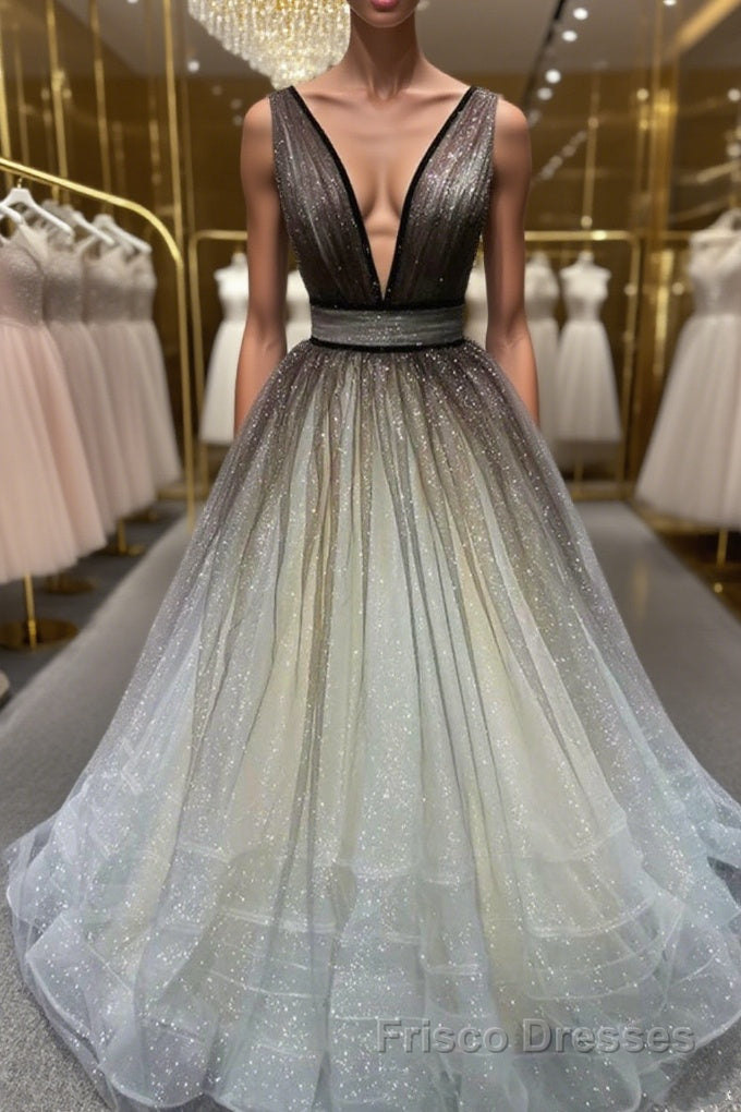 Simple Coffee tulle sequin long Formal Prom Dresses coffee evening Dresses Main image