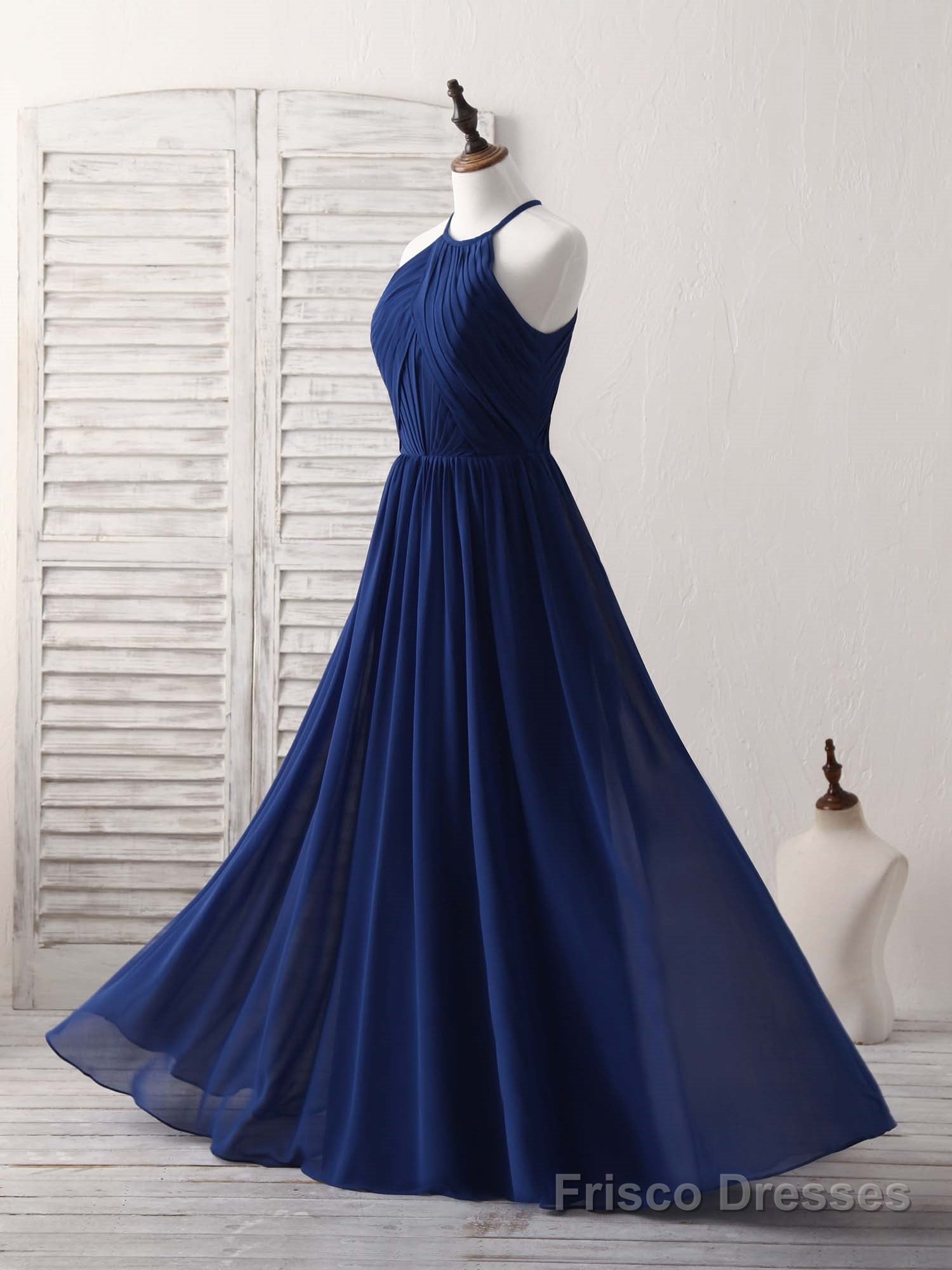 Simple Dark Blue Chiffon Long Prom Dress Blue Bridesmaid Dress Secondary image