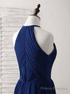 Simple Dark Blue Chiffon Long Prom Dress Blue Bridesmaid Dress