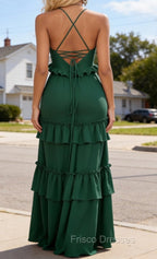 Simple Dark Green Prom Dress A-Line V-Neck Sleeveless Prom Dress Spaghetti Straps