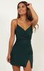 Neck Short Evening Dresses Spaghetti-Straps Slit-Skirt Homecoming Dresses With Satin