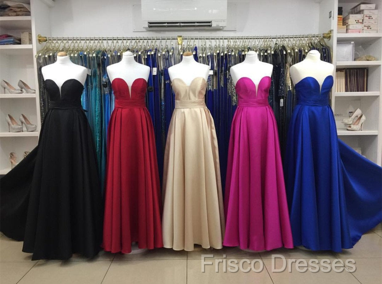 Simple Design Sweetheart Long Satin Formal Prom Dress