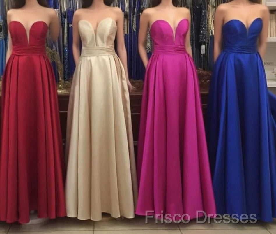 Simple Design Sweetheart Long Satin Formal Prom Dress