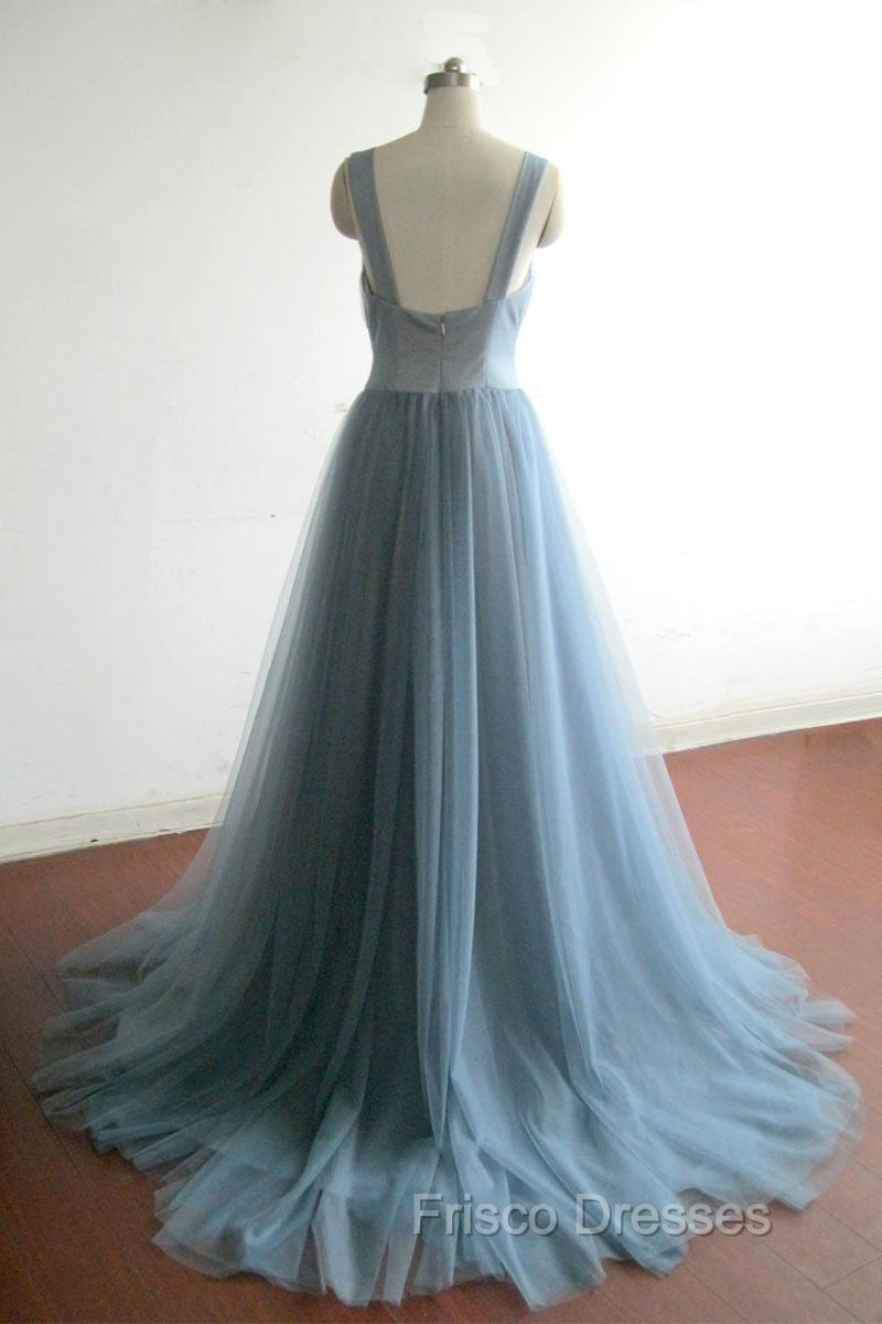 Simple gray blue tulle long Formal Prom Dress, evening Dress Secondary image