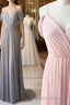 Simple gray chiffon long Formal Prom Dresses chiffon bridesmaid Dresses