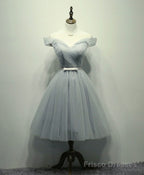Simple Gray Tulle Short Prom Dress, Gray Tulle Bridesmaid Dress
