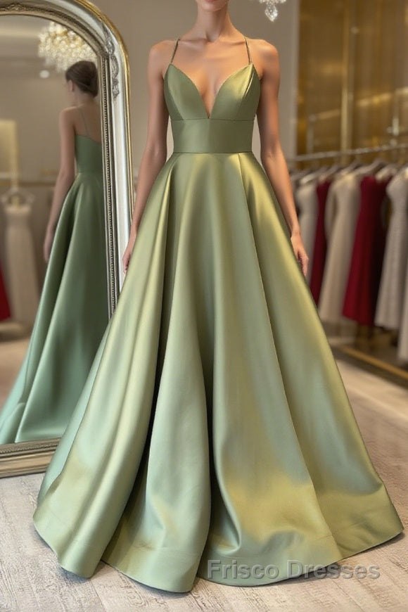 Simple green satin long Formal Prom Dresses, green bridesmaid Dresses Main image