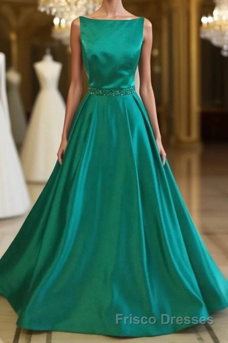 Simple Green Satin Long Formal Prom Dresses, Green Formal Dresses, Green Graduation Dresses, Green Evening Dresses