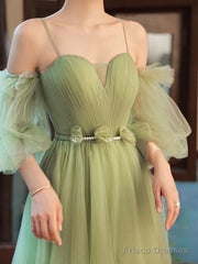 Simple Green Tulle Bridesmaid Dress, Green Tulle Formal Dress