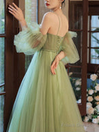Simple Green Tulle Bridesmaid Dress, Green Tulle Formal Dress
