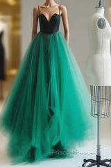 Simple Green Tulle Long Formal Prom Dress, Green Evening Dress