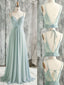 Simple Green V Neck Lace Long Prom Dress Green Evening Dress