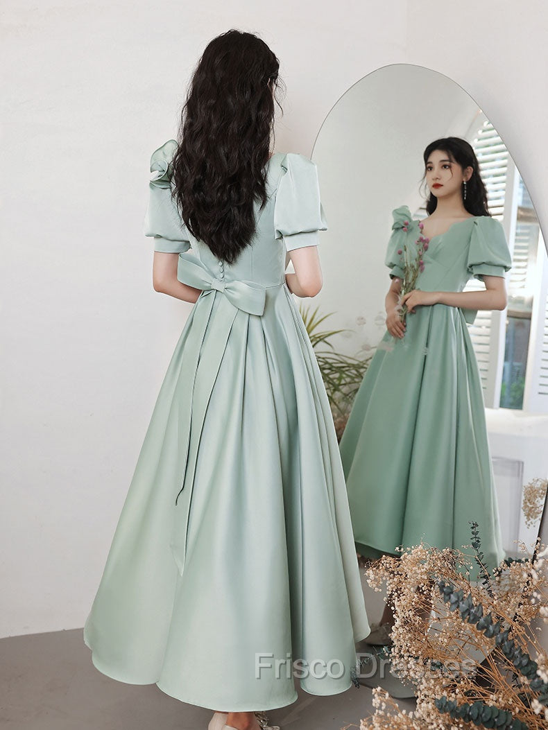 Simple Green V Neck Satin Short Formal Prom Dress, Green Evening Dress Secondary image