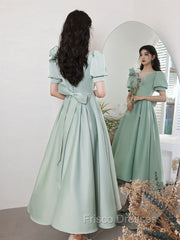 Simple Green V Neck Satin Short Formal Prom Dress, Green Evening Dress
