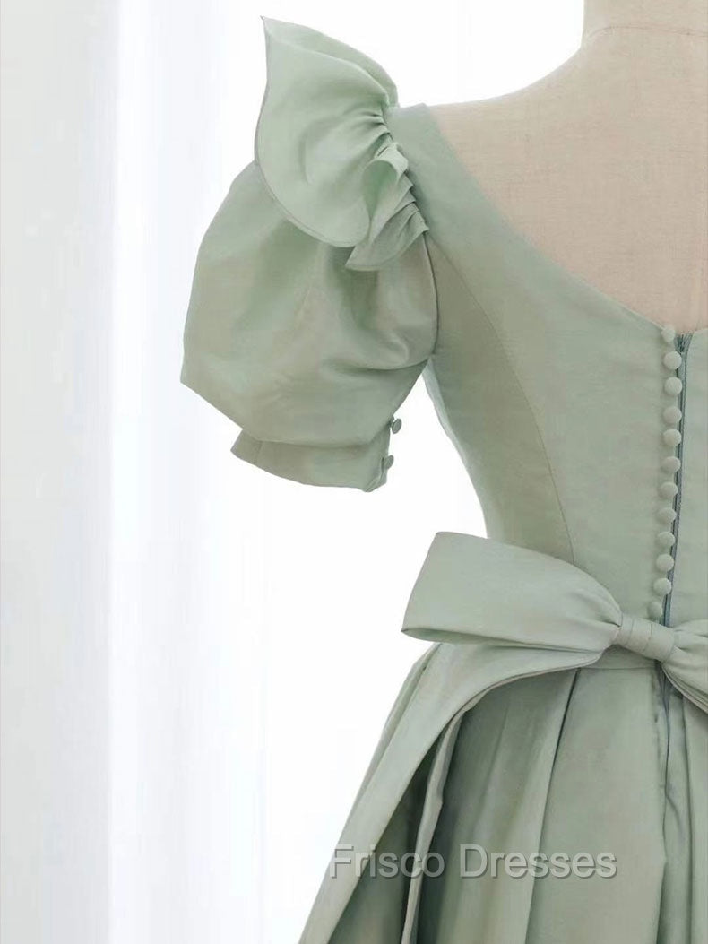 Simple Green V Neck Satin Short Formal Prom Dress, Green Evening Dress