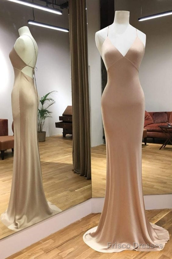 Simple Halter Mermaid Prom Dress , Cheap Long Prom Dress, Straps Long Formal Dress,