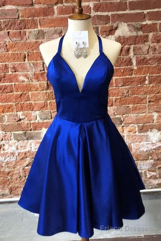 Simple Halter Royal Blue Short Homecoming Dress Main image