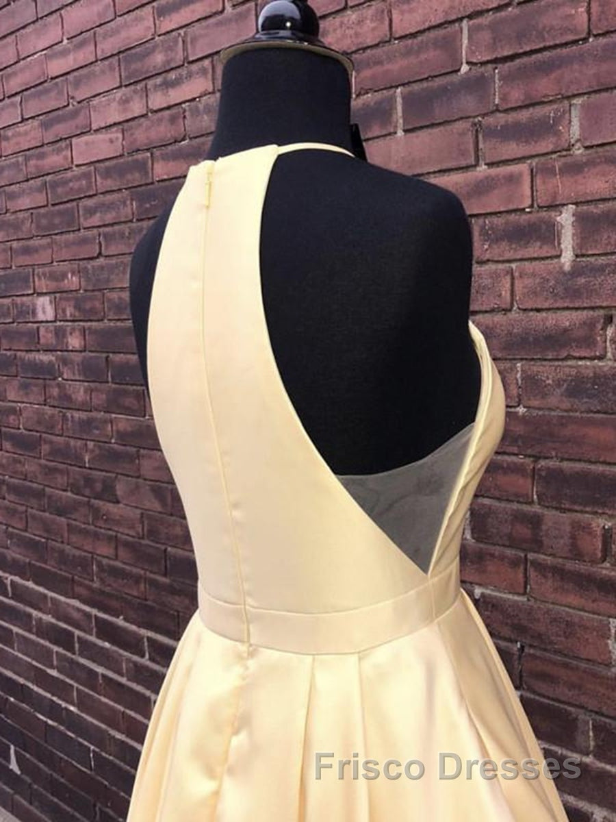 Simple Halter Yellow Satin Long Formal Prom Dresses 2019, Yellow Formal Dresses Long Evening Dresses Secondary image