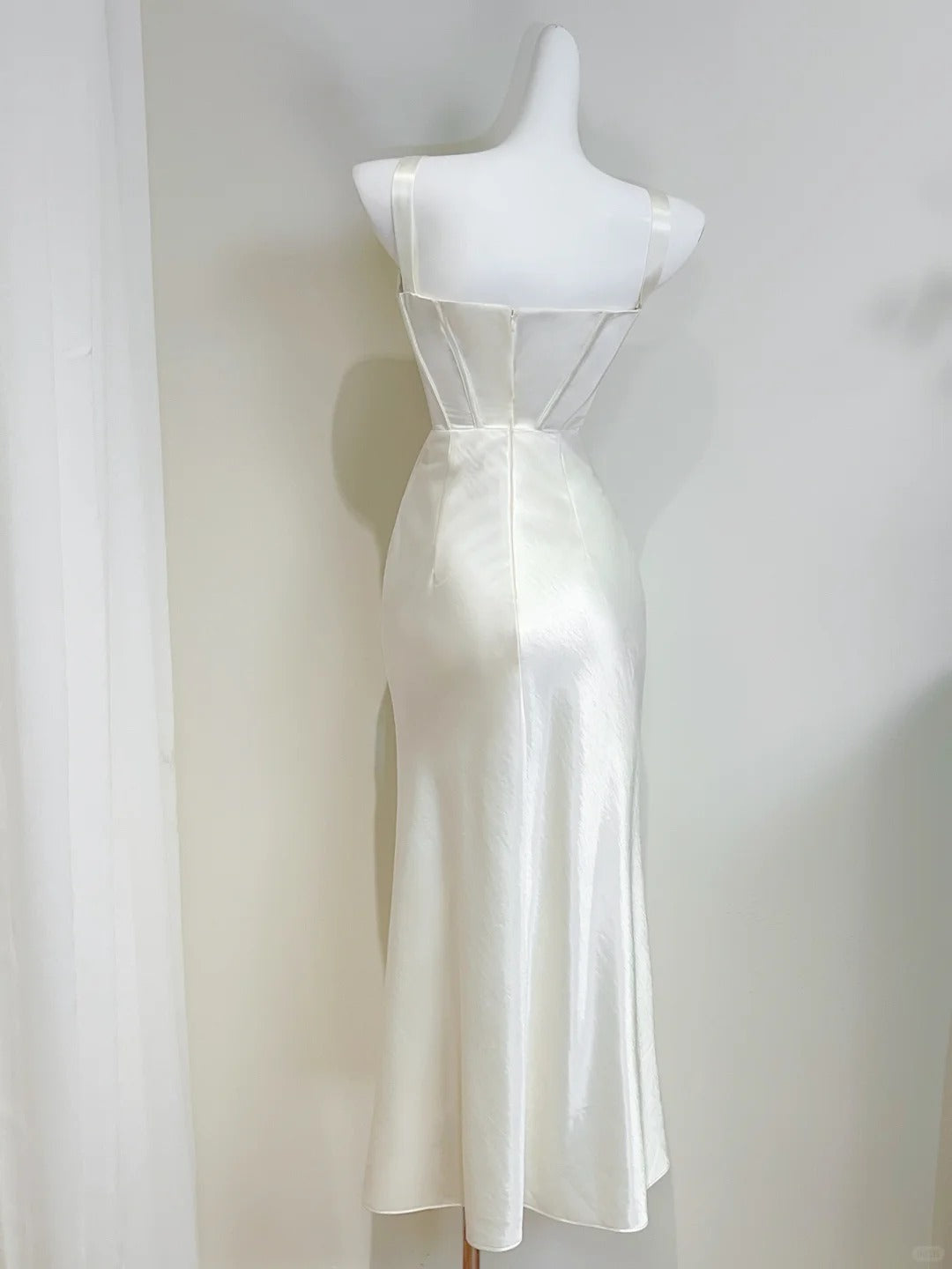 Simple Ivory Mermaid Square Neck Strapless Pleated Satin Prom Dress Evening Dress Bridesmaid Dress
