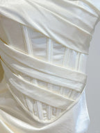 Simple Ivory Mermaid Square Neck Strapless Pleated Satin Prom Dress Evening Dress Bridesmaid Dress
