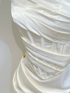 Simple Ivory Mermaid Square Neck Strapless Pleated Satin Prom Dress Evening Dress Bridesmaid Dress