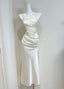 Simple Ivory Mermaid Square Neck Strapless Pleated Satin Prom Dress Evening Dress Bridesmaid Dress