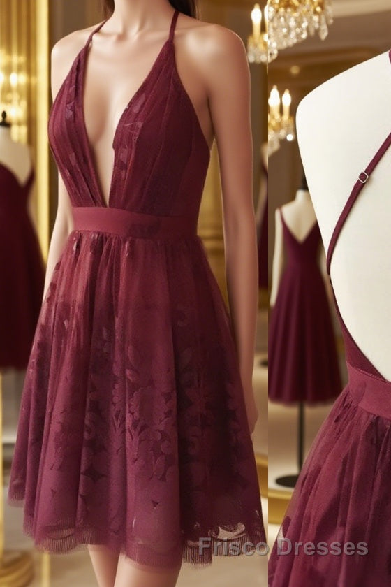 Simple lace v neck tulle short Formal Prom Dresses, homecoming Dresses Main image