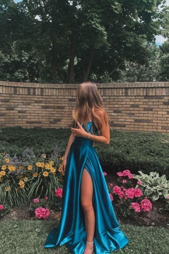 Simple Long Prom Dress With Slit Blue Formal Dress Evening Dress Main image