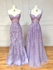 Simple Long Purple Lace Prom Dresses Evening Dress