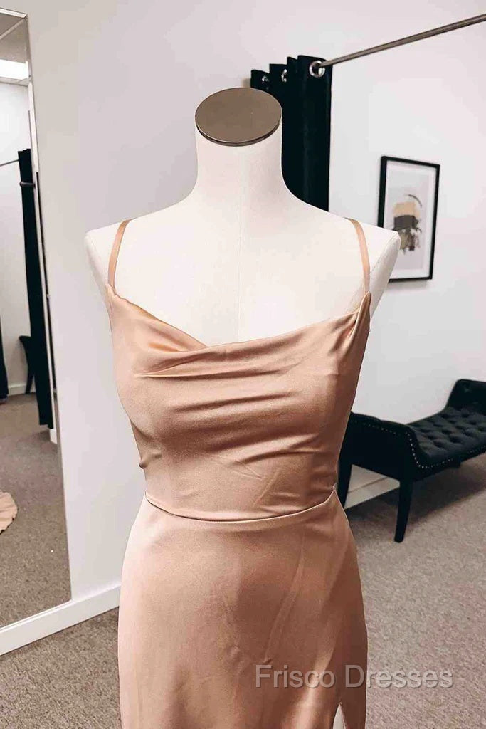 Simple Long Wedding Guest Dress Sheath Satin Formal Dress
