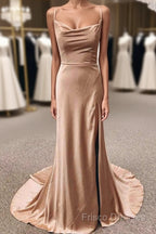 Simple Long Wedding Guest Dress Sheath Satin Formal Dress