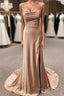 Simple Long Wedding Guest Dress Sheath Satin Formal Dress