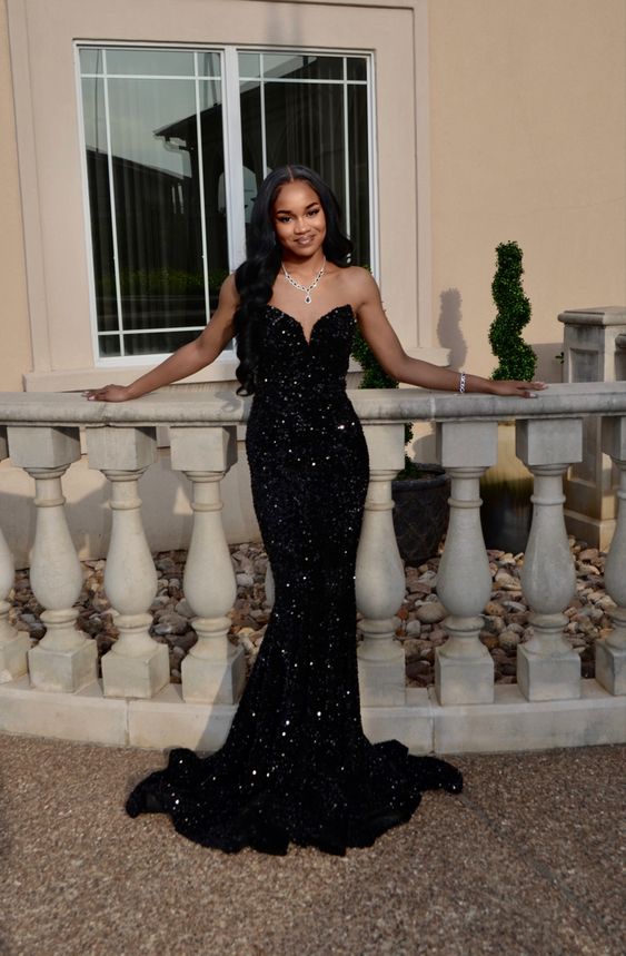 Simple Mermaid Black Sequin Prom Dresses 22Th Birthday Outfit Main image