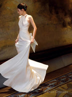 Simple Mermaid Halter Party Dresses Long White Prom Dresses