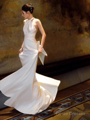 Simple Mermaid Halter Party Dresses Long White Prom Dresses
