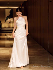 Simple Mermaid Halter Party Dresses Long White Prom Dresses