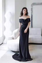 Simple Mermaid Off The Shoulder Black Prom Dresses Evening Dress
