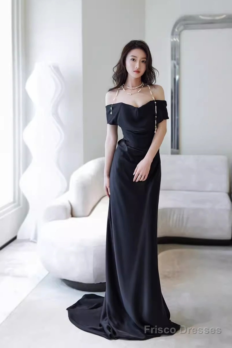 Simple Mermaid Off The Shoulder Black Prom Dresses Evening Dress