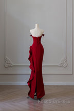 Simple Mermaid Off The Shoulder Neckline Burgundy Sequin Long Party Dress Formal Prom Dress