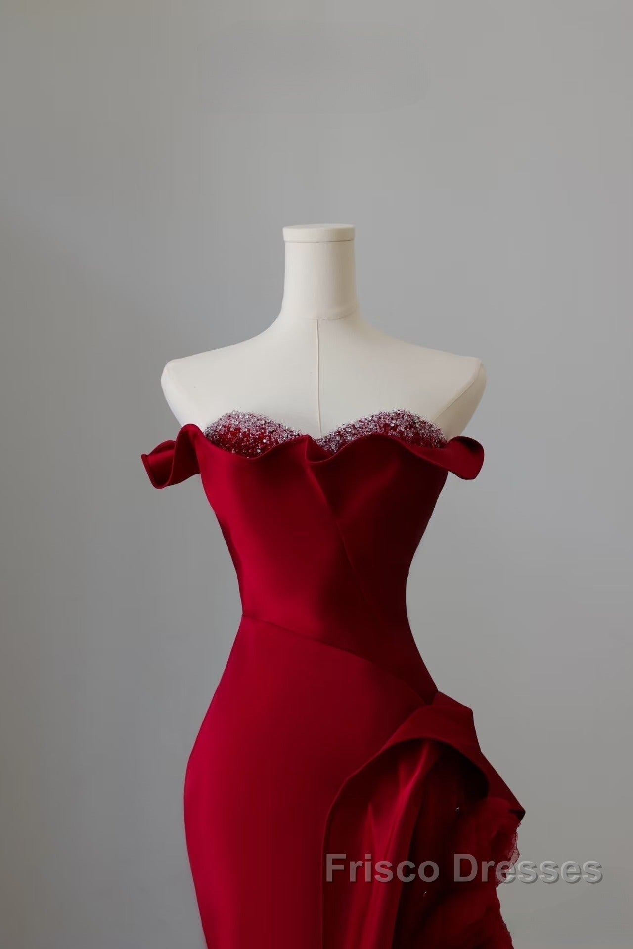 Simple Mermaid Off The Shoulder Neckline Burgundy Sequin Long Party Dress Formal Prom Dress