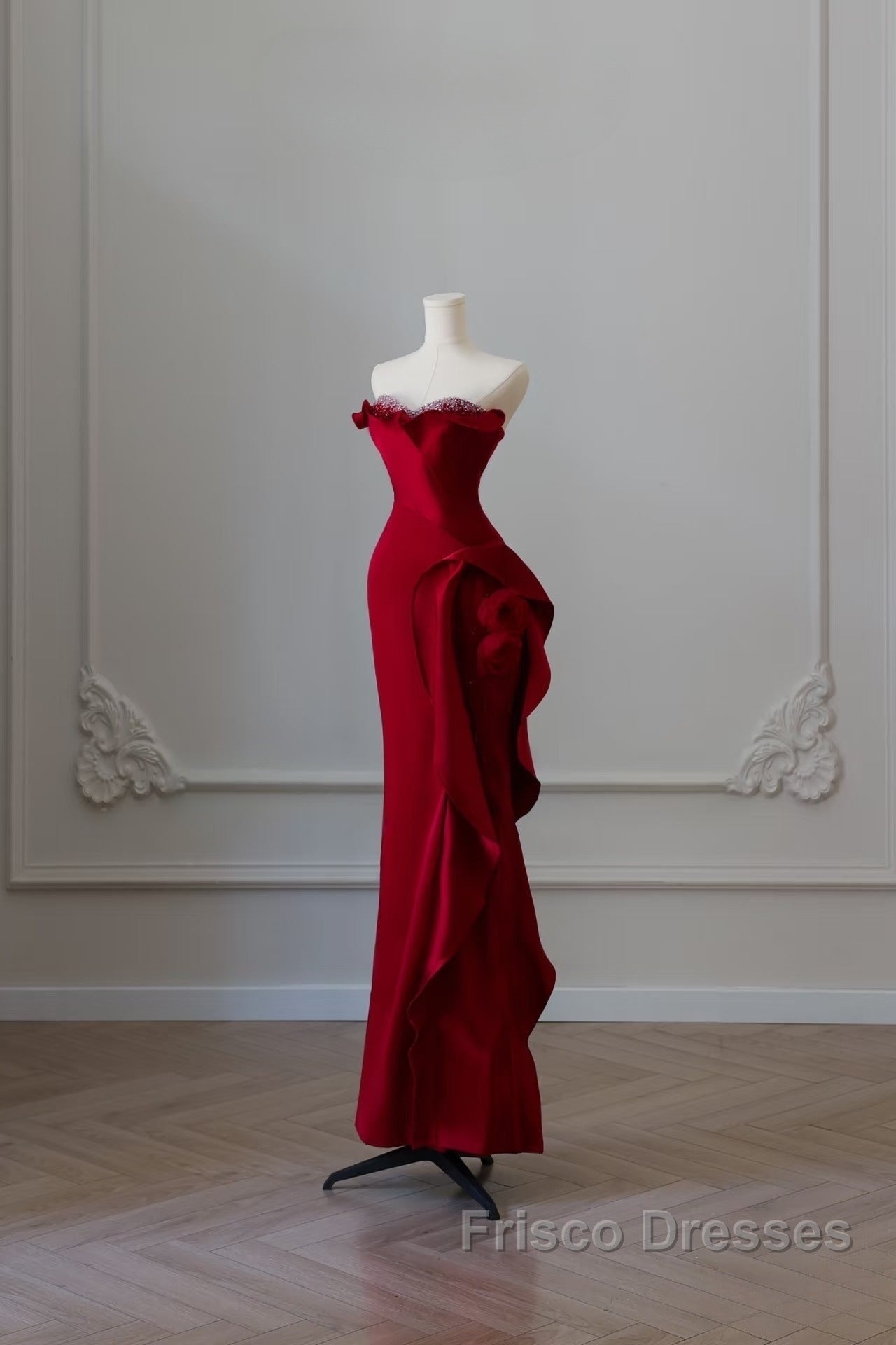 Simple Mermaid Off The Shoulder Neckline Burgundy Sequin Long Party Dress Formal Prom Dress