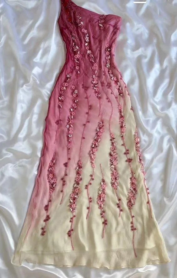 Simple Mermaid Prom Gown With Beads One Shoulder Prom Dress For Teens