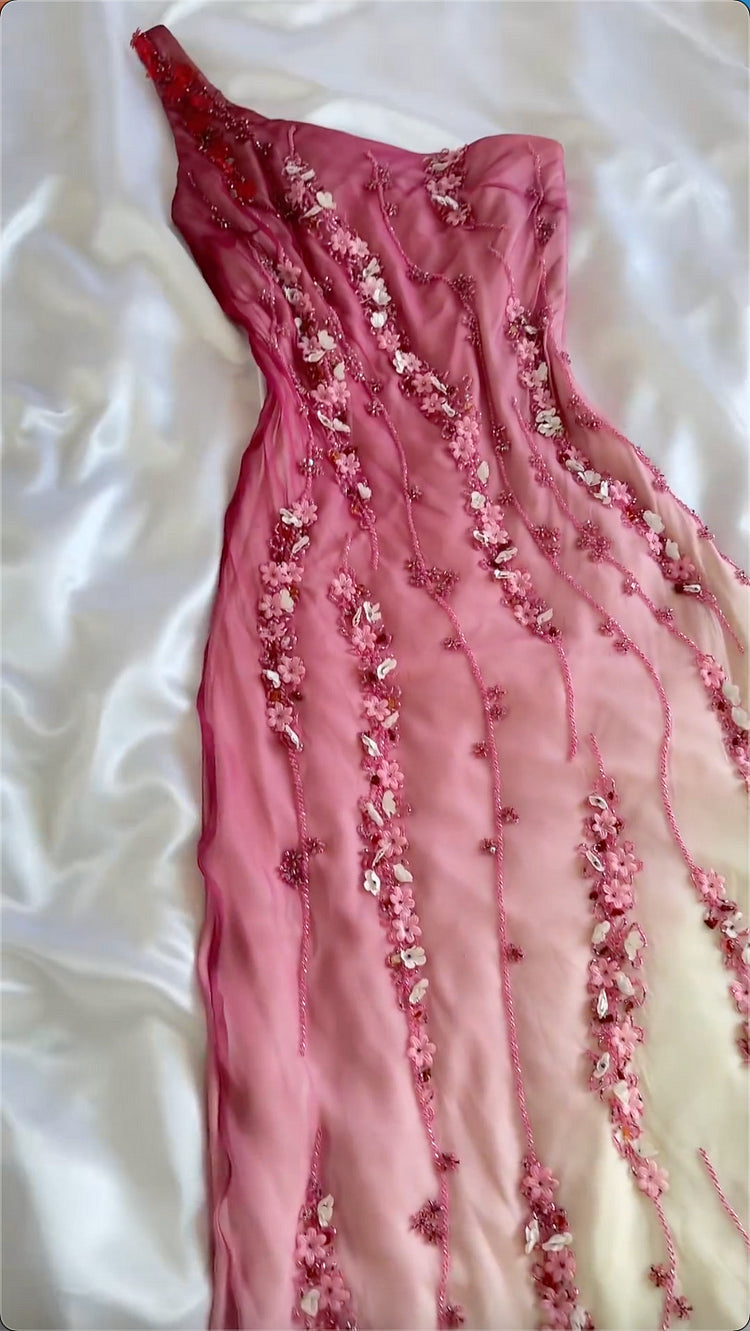 Simple Mermaid Prom Gown With Beads One Shoulder Prom Dress For Teens