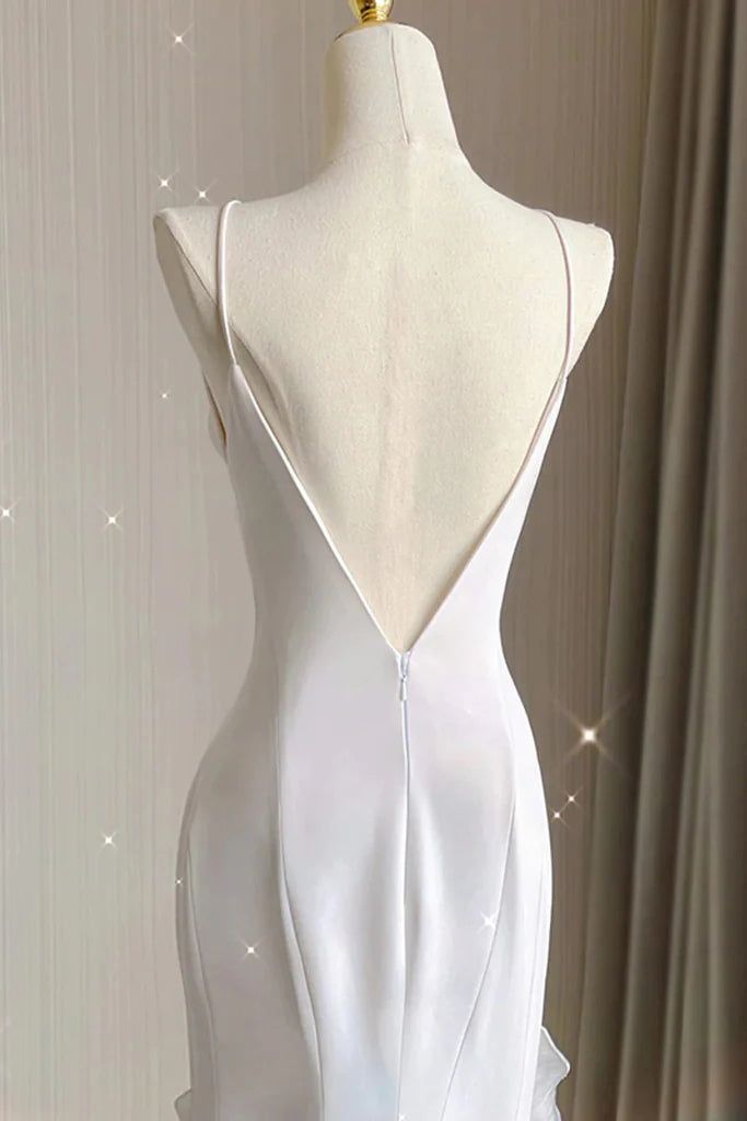 Simple Mermaid Prom Gown With Ruffles Spaghetti Straps Backless Prom Dress For Date